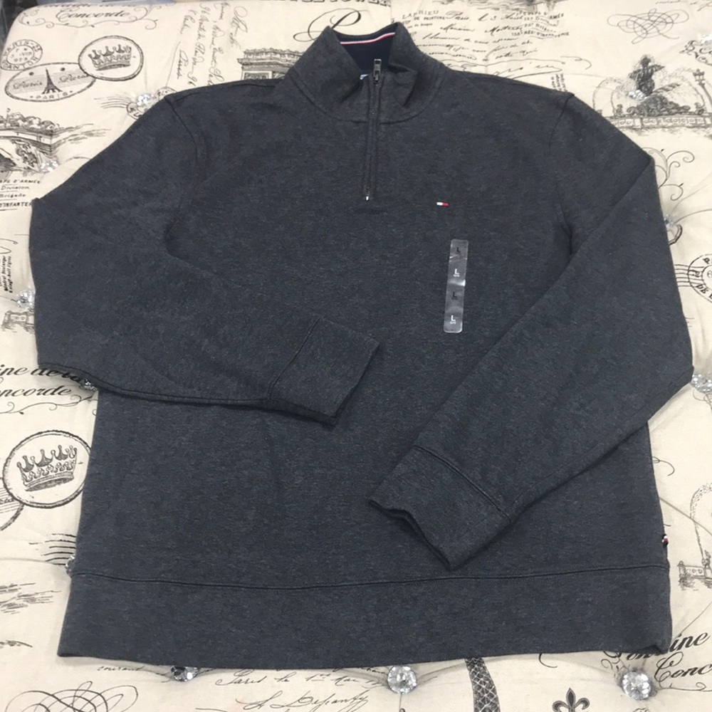 🎁 Tommy Hilfiger Mens 1/4 Zip Mockneck Sweatshirt - Picture 4 of 9